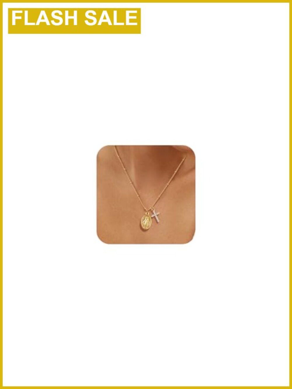 14k Gold Plated Cross Virgin Mary Pendant Necklace Stainless Steel
